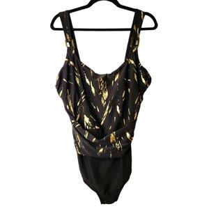 SILHOUETTE SOLUTION CHOCOLATE BROWN & GOLD ONE PIECE SWIM SUIT SIZE 18D